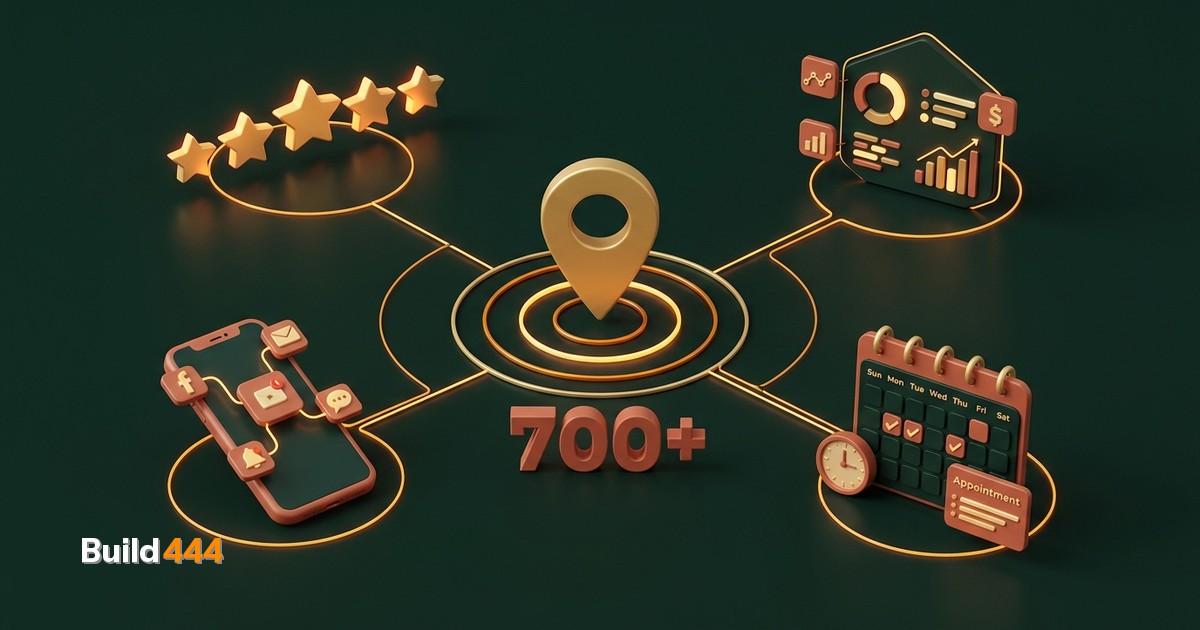 Miniature diorama of a tropical scooter rental shop with tiny scooters, palm trees, and a glowing review stars display