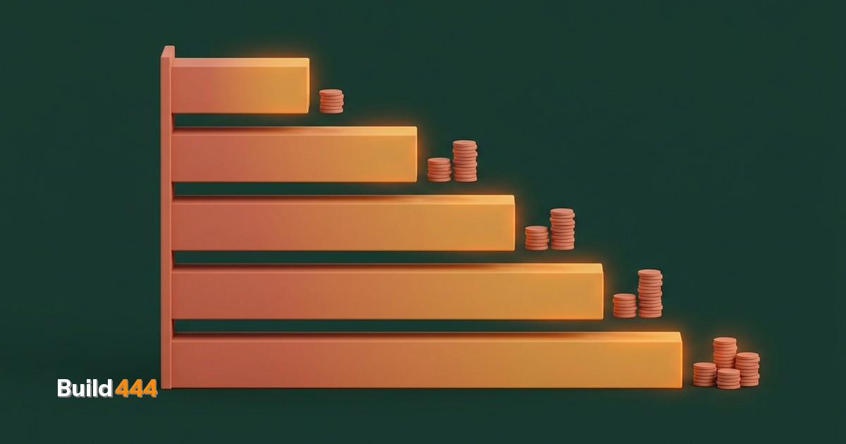 Miniature diorama of a tiny office desk with price tags, a calculator, and small website mockup cards arranged by cost