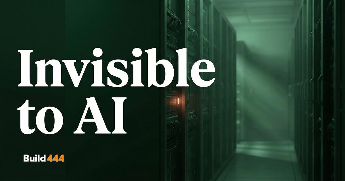 Single warm signal light in a dark server corridor representing website invisibility to AI search engines